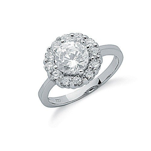 925 Sterling Silver Claw Set Cz Halo Ring - FJewellery