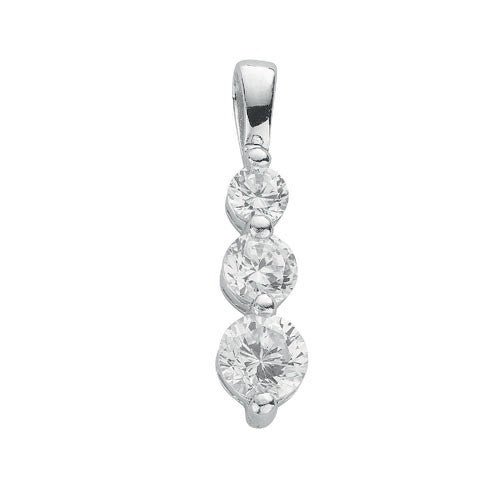 925 Sterling Silver Claw Set Cz Trilogy Drop Pendant - FJewellery