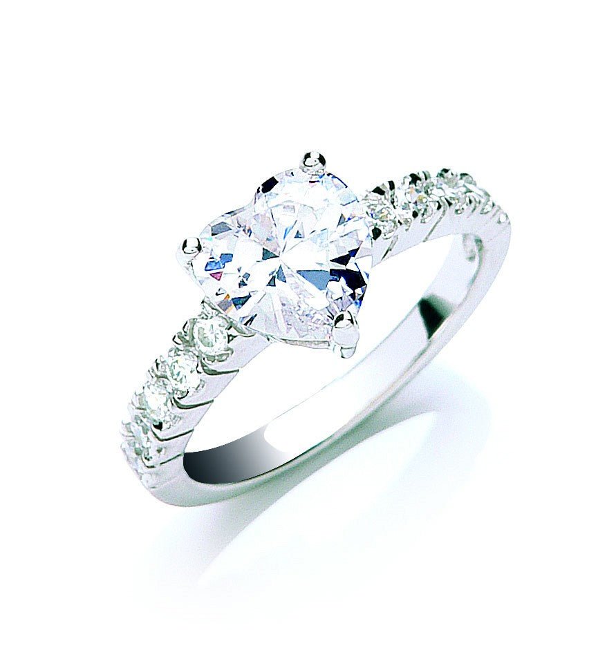 925 Sterling Silver Claw Set Heart Cz Solitaire Ring - FJewellery