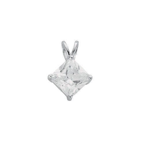 925 Sterling Silver Claw Set Princess Cut Cz S/S Pendant - FJewellery