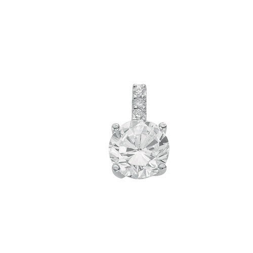 925 Sterling Silver Claw Set Round Cz Single Stone Pendant - FJewellery