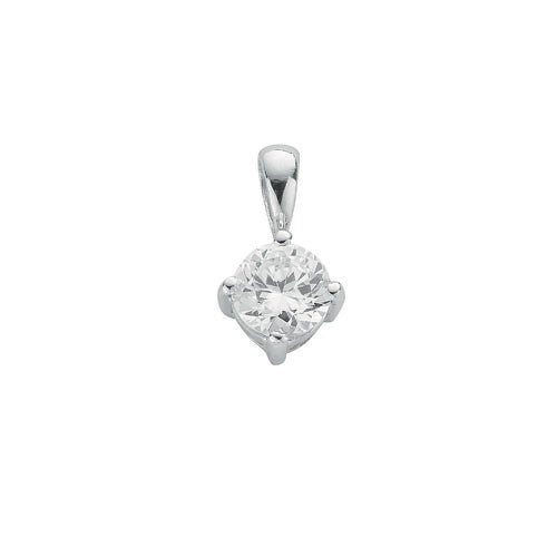 925 Sterling Silver Claw Set Single Stone CZ Pendant - FJewellery