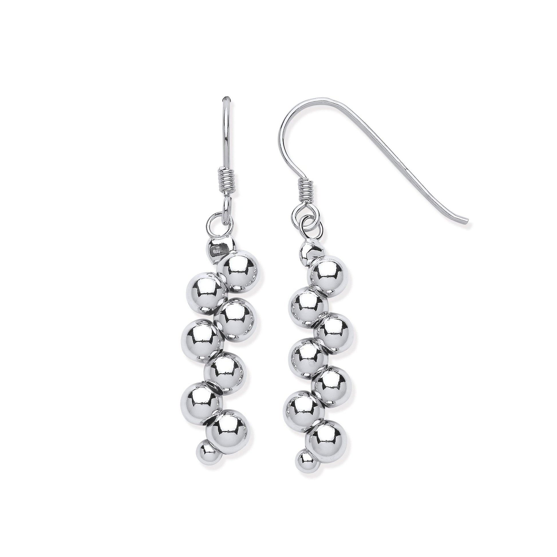 925 Sterling Silver Cluster Bead Balls Drop Earrings - FJewellery