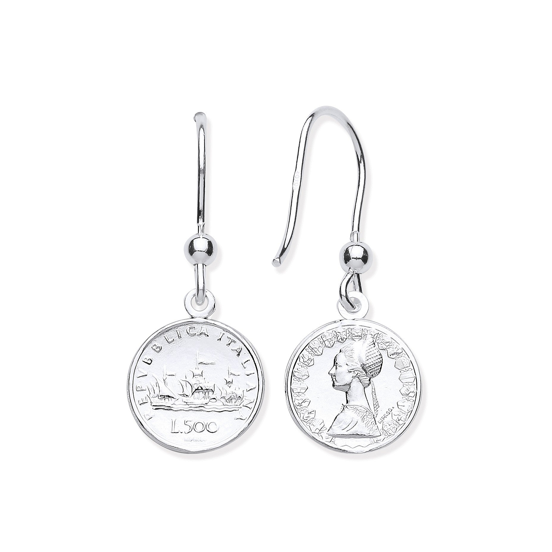 925 Sterling Silver Coin Drop Hook Earrings - FJewellery