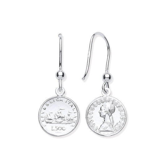 925 Sterling Silver Coin Drop Hook Earrings - FJewellery