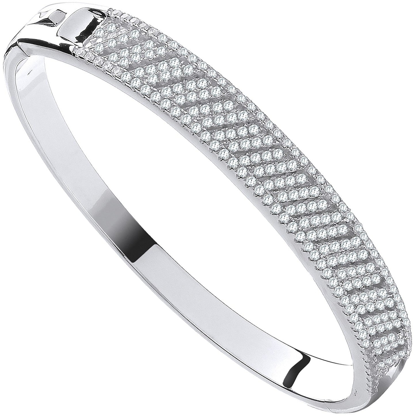 925 Sterling Silver Cross Lines Cz Ladies Bangle - FJewellery