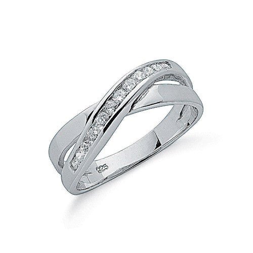 925 Sterling Silver Cross Over Cz Ring - FJewellery