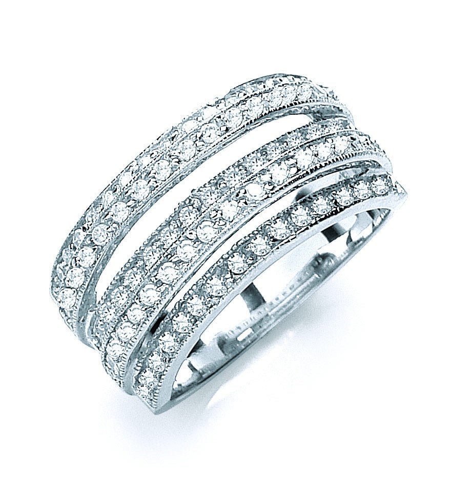 925 Sterling Silver Crossover Fancy Cz Ring - FJewellery