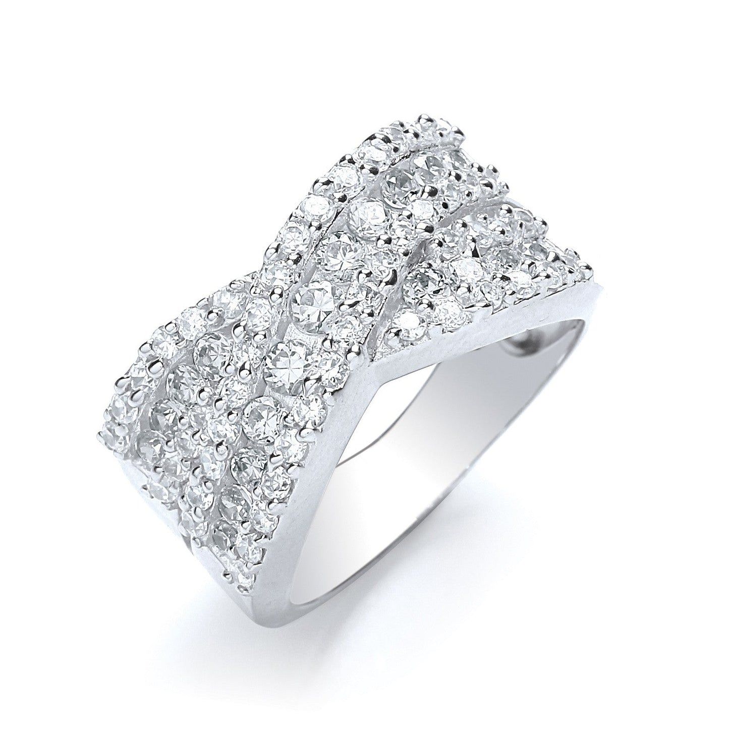 925 Sterling Silver Crossover White CZ Dress Ring - FJewellery