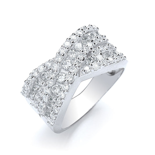 925 Sterling Silver Crossover White CZ Dress Ring - FJewellery