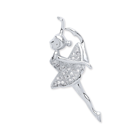 925 Sterling Silver Cz Ballerina Pendant - FJewellery