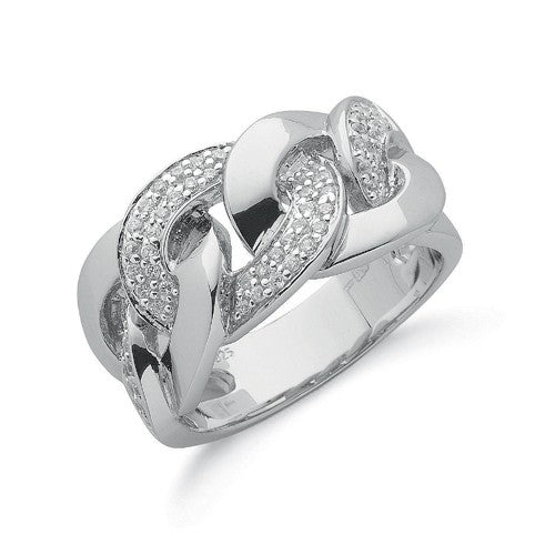 925 Sterling Silver Cz Chain Link Ring 311218 - FJewellery