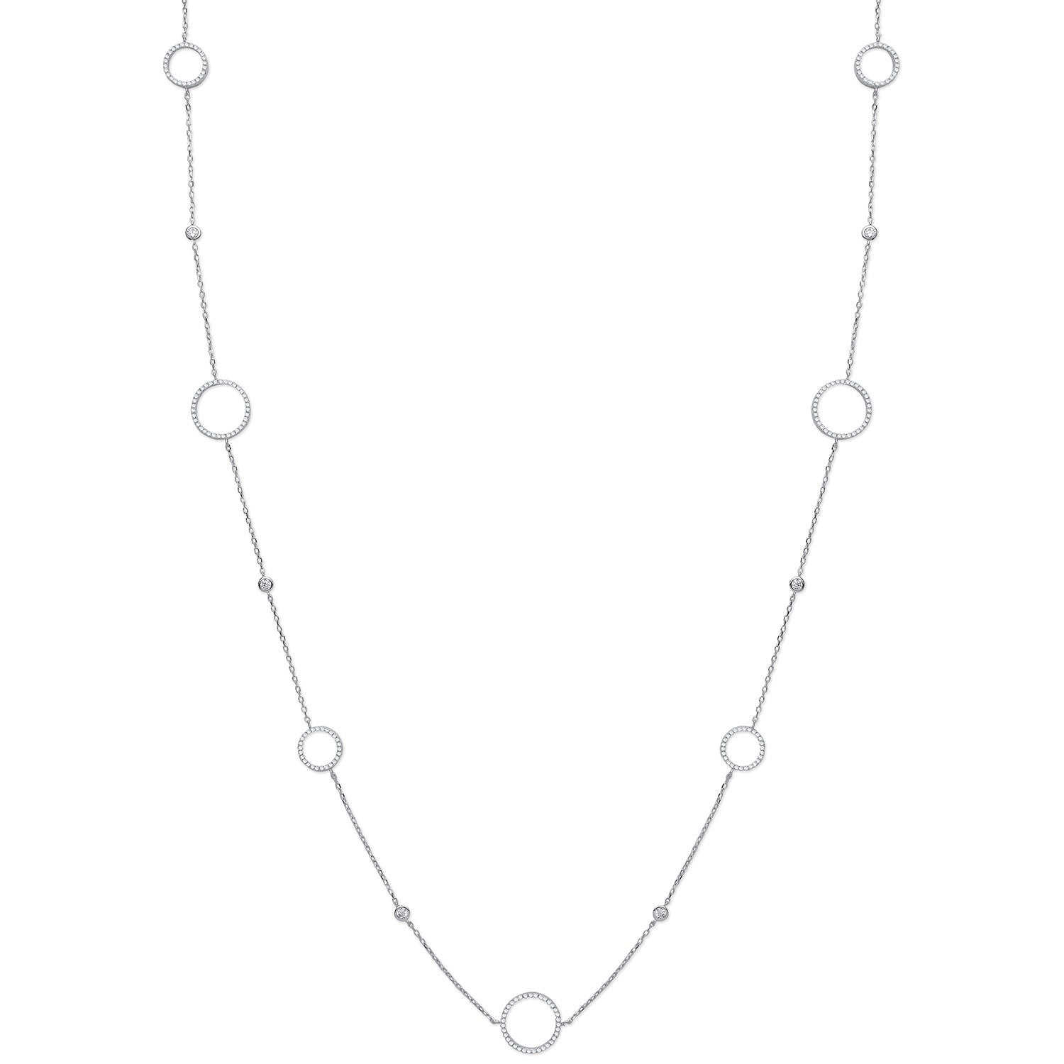925 Sterling Silver Cz Circle of Life 36" (91cm) Necklace - FJewellery