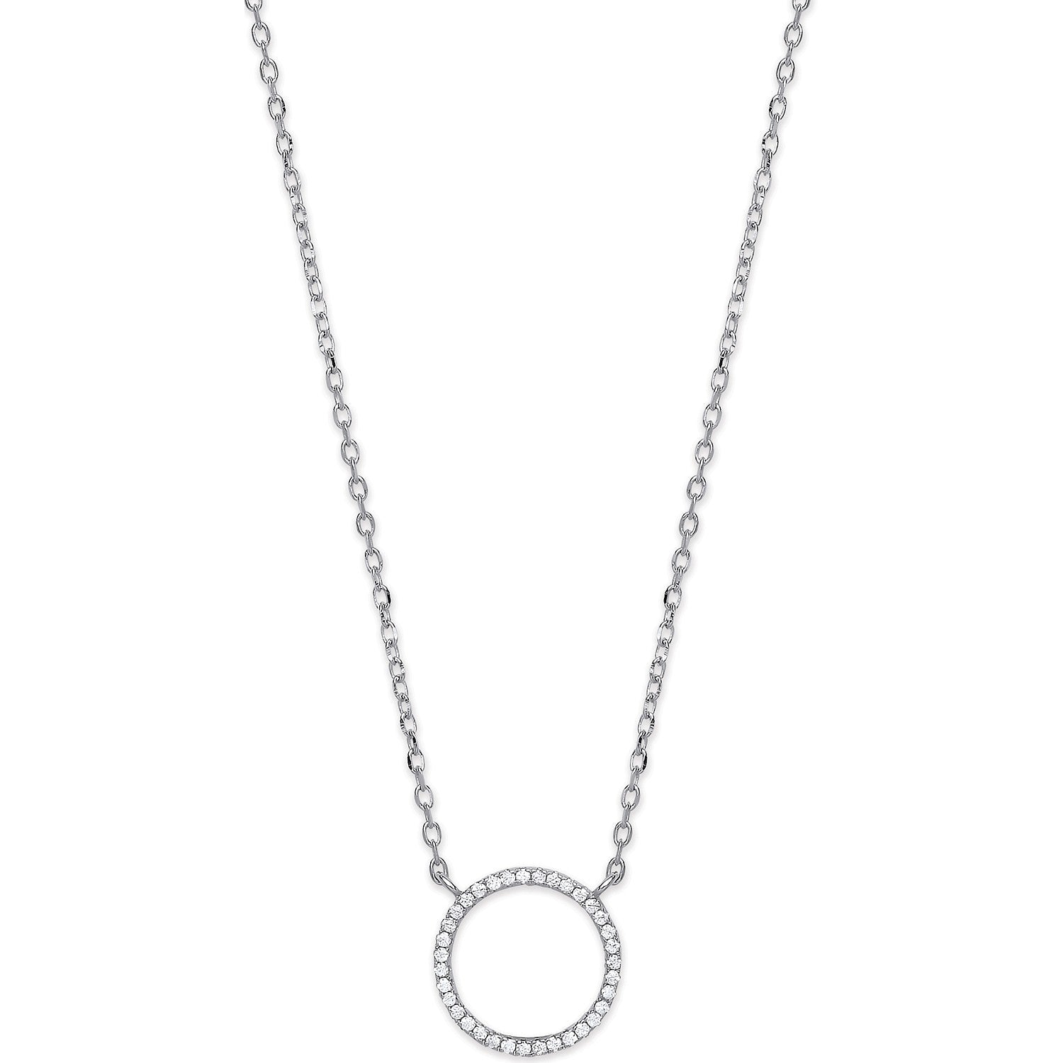 925 Sterling Silver Cz Circle of Life Pendant 16" Necklace with extension - FJewellery