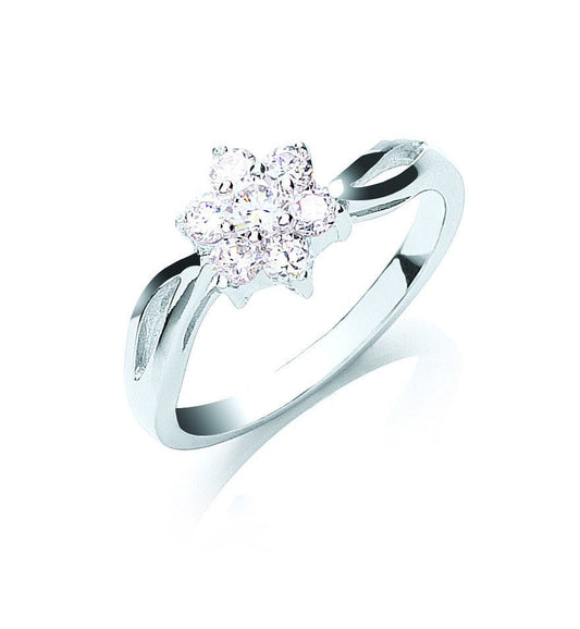 925 Sterling Silver Cz Cluster Ring - FJewellery