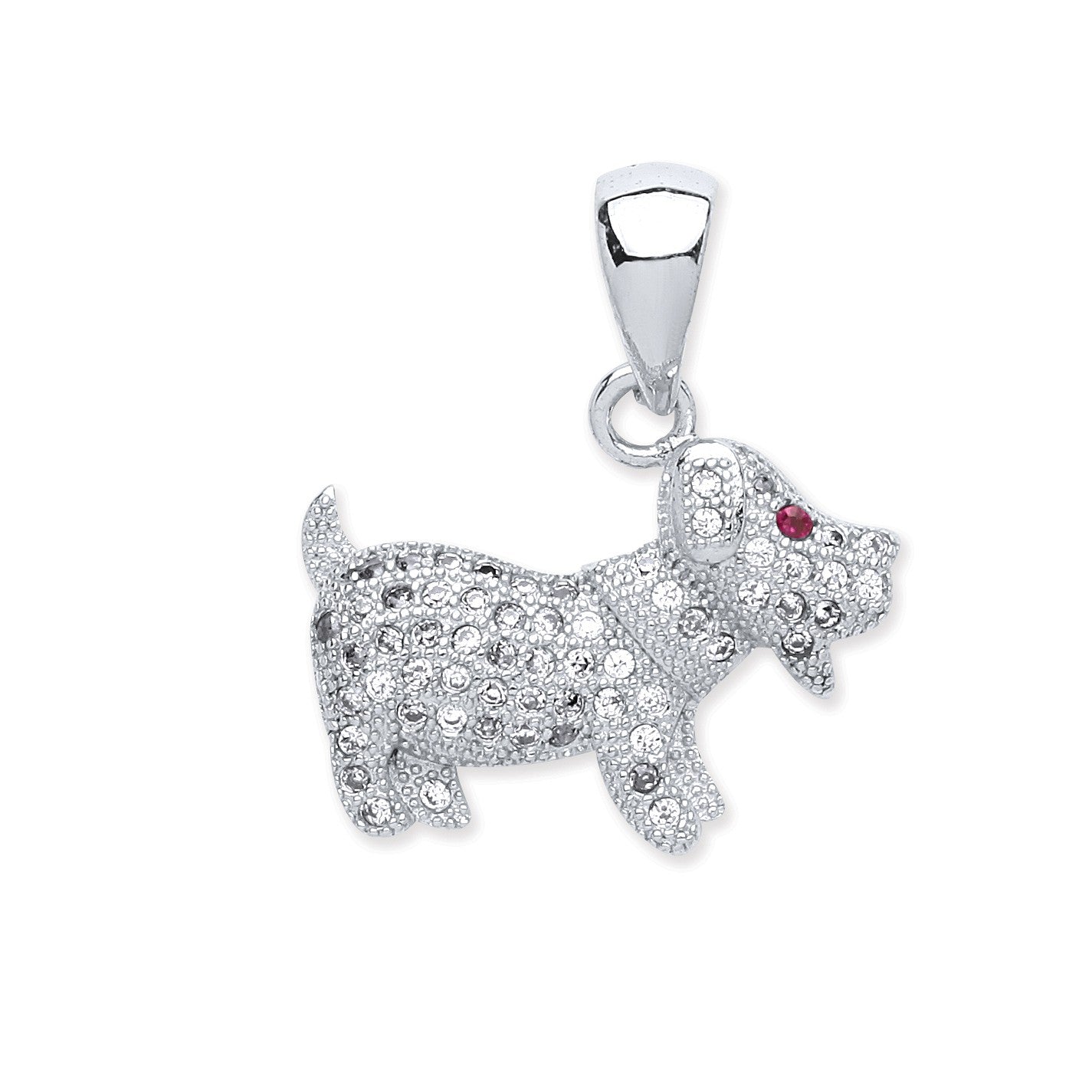 925 Sterling Silver Cz Dog Pendant - FJewellery