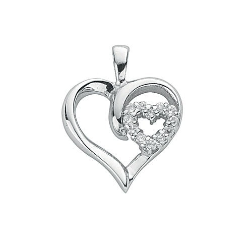 925 Sterling Silver CZ Double Heart Pendant - FJewellery