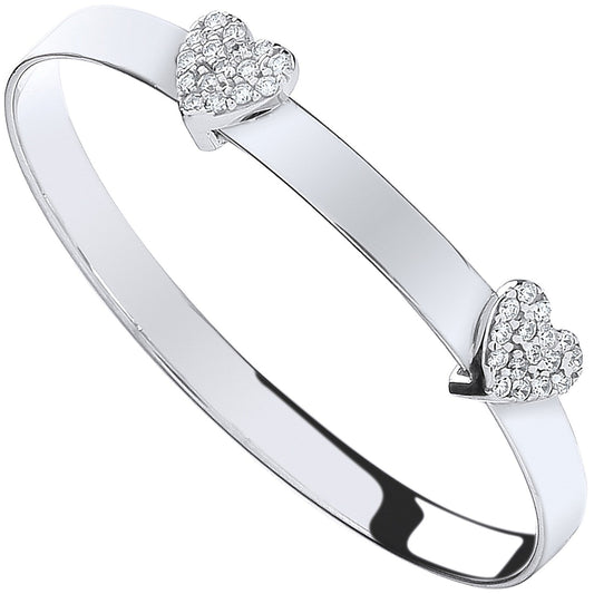 925 Sterling Silver Cz Heart Baby Expandable Bangle - FJewellery