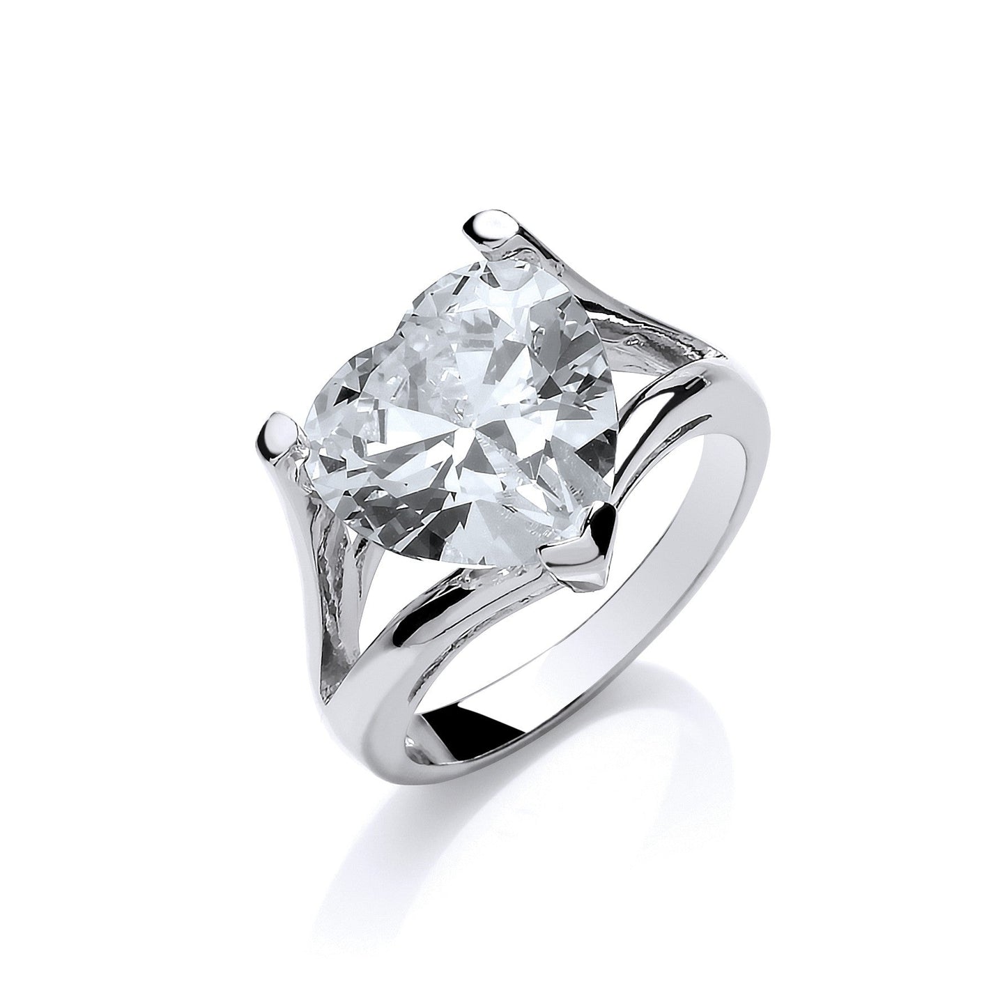 925 Sterling Silver Cz Heart High Setting Ring - FJewellery