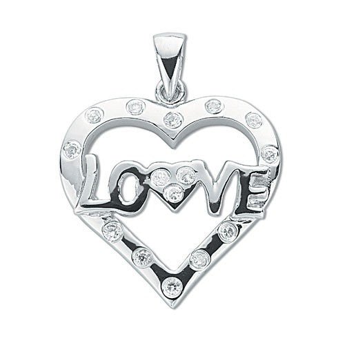 925 Sterling Silver Cz Heart Love Pendant - FJewellery