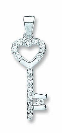 925 Sterling Silver Cz Key Drop Pendant - FJewellery