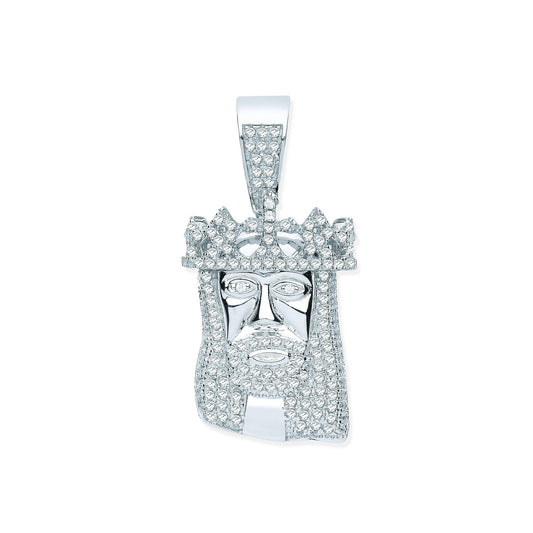 925 Sterling Silver CZ Pendant Jesus with Crown - FJewellery