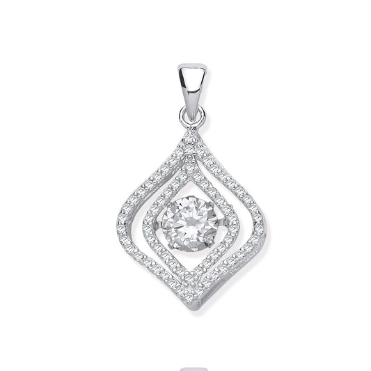 925 Sterling Silver Cz Pendant with Hanging Shimering Clear Cz - FJewellery