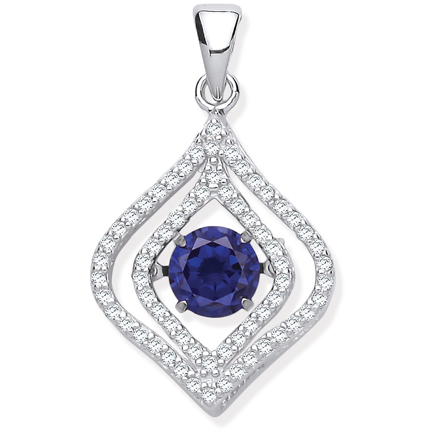 925 Sterling Silver Cz Pendant with Hanging Shimmering Blue Cz - FJewellery