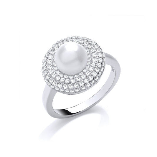925 Sterling Silver Cz & Simulated Pearl Ring - FJewellery