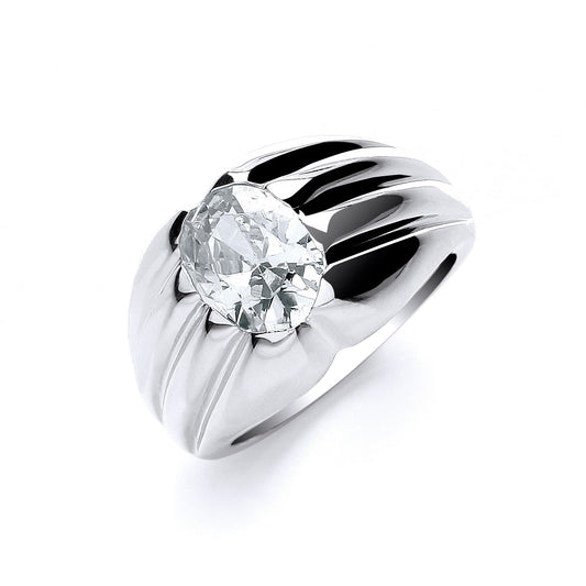 925 Sterling Silver Cz Single Stone Gents Ring - FJewellery