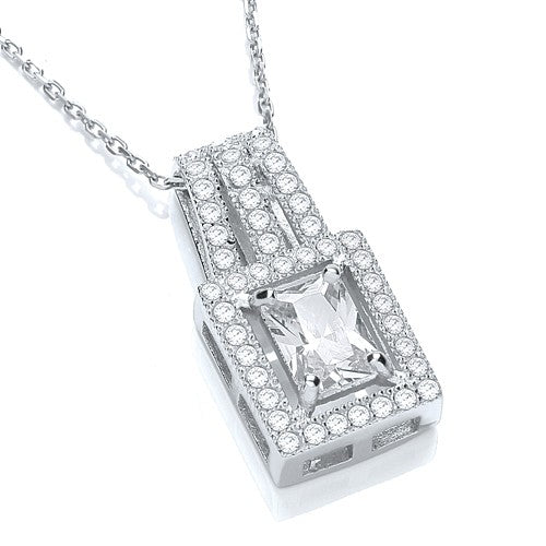 925 Sterling Silver CZ Square Necklace - FJewellery