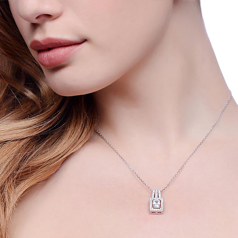 925 Sterling Silver CZ Square Necklace - FJewellery