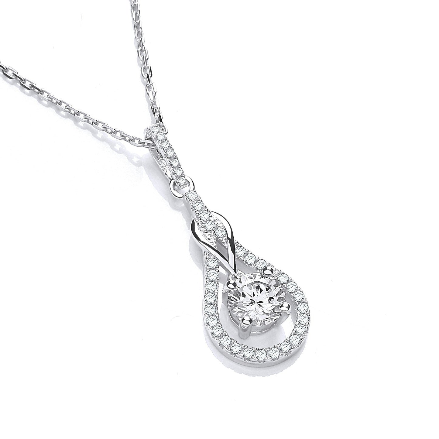 925 Sterling Silver CZ Stone Linked to Open Oval Necklace - FJewellery