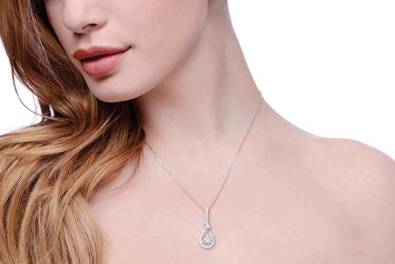 925 Sterling Silver CZ Stone Linked to Open Oval Necklace - FJewellery