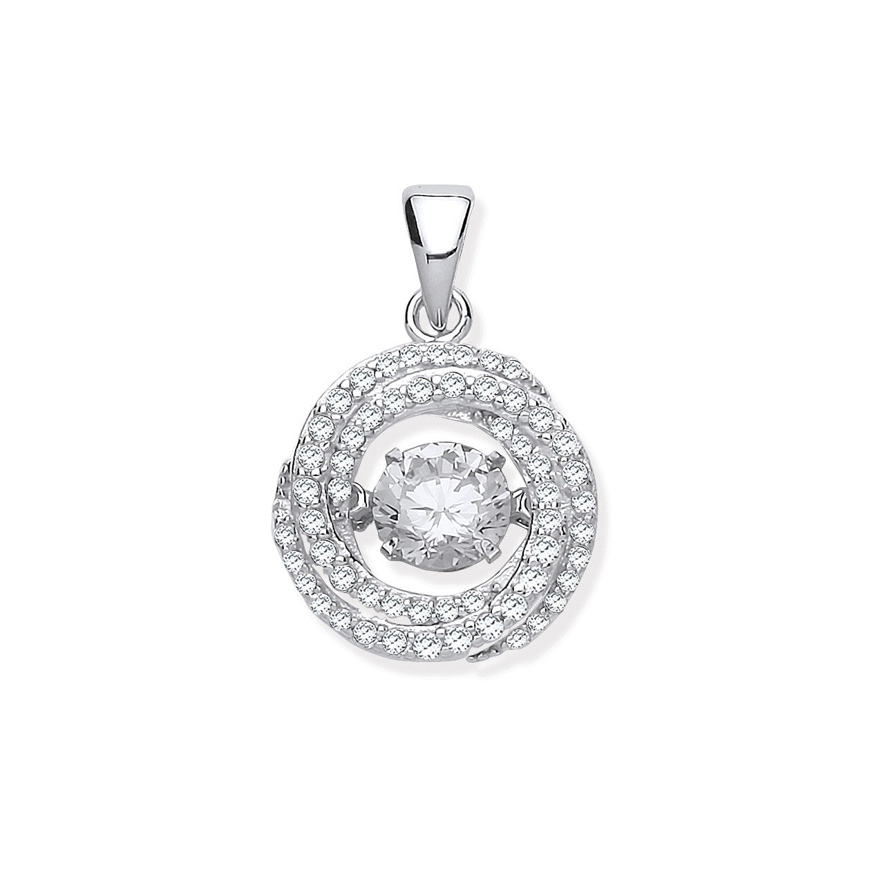 925 Sterling Silver Cz Swirl Pendant with Hanging Shimering Cz - FJewellery