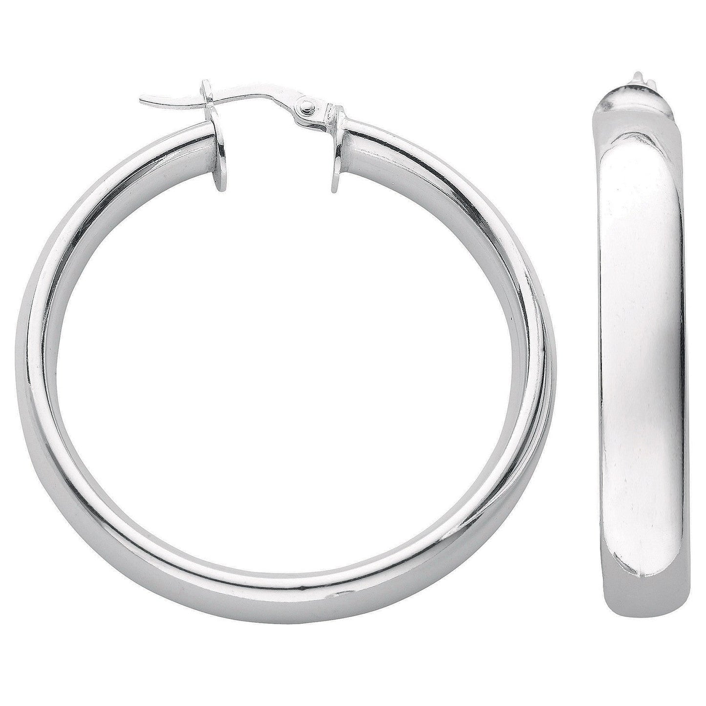 925 Sterling Silver D Shaped Hoop Earrings 36.0 X 6.0mm - FJewellery