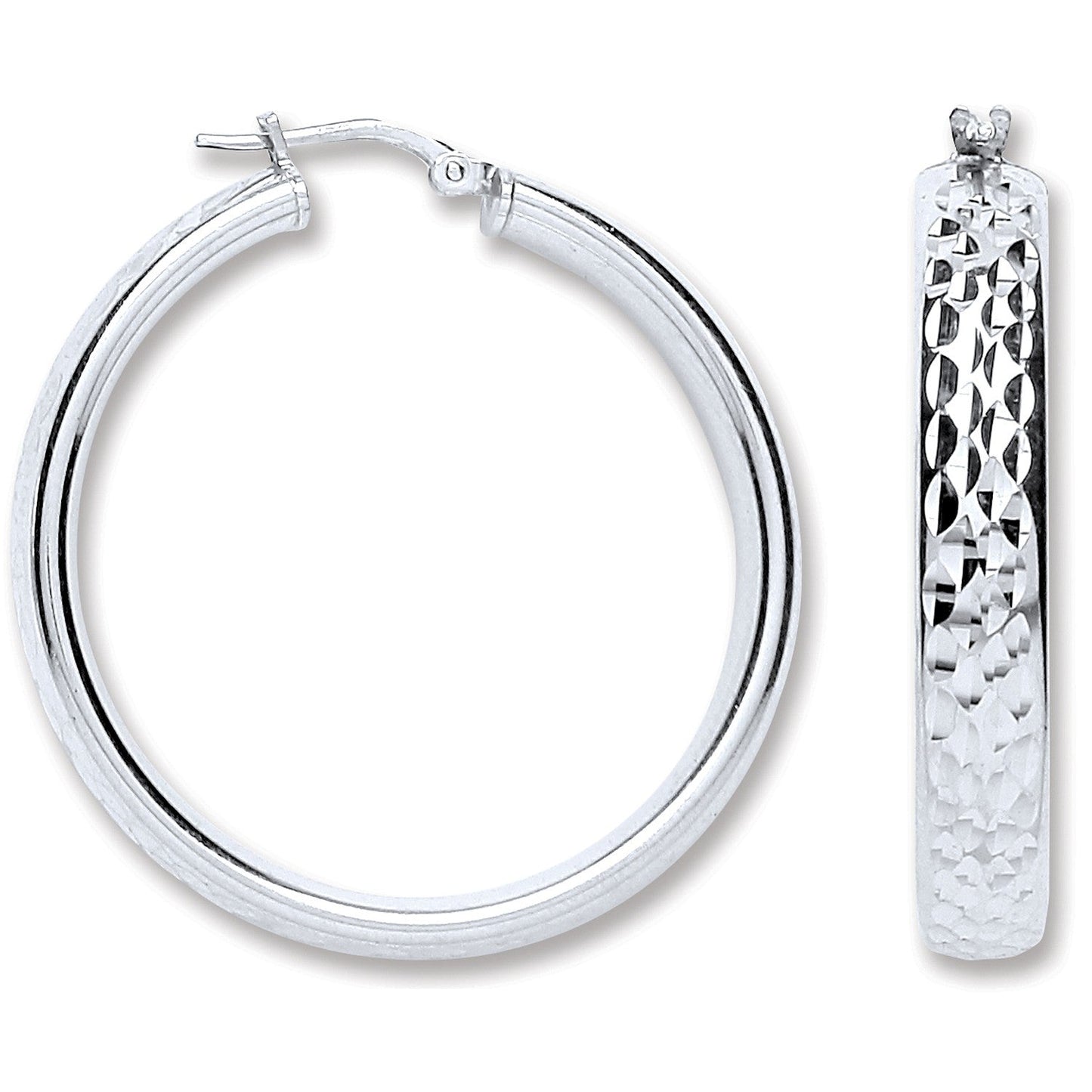 925 Sterling Silver Diamond Cut Fancy Wedd Hoop Earrings - FJewellery