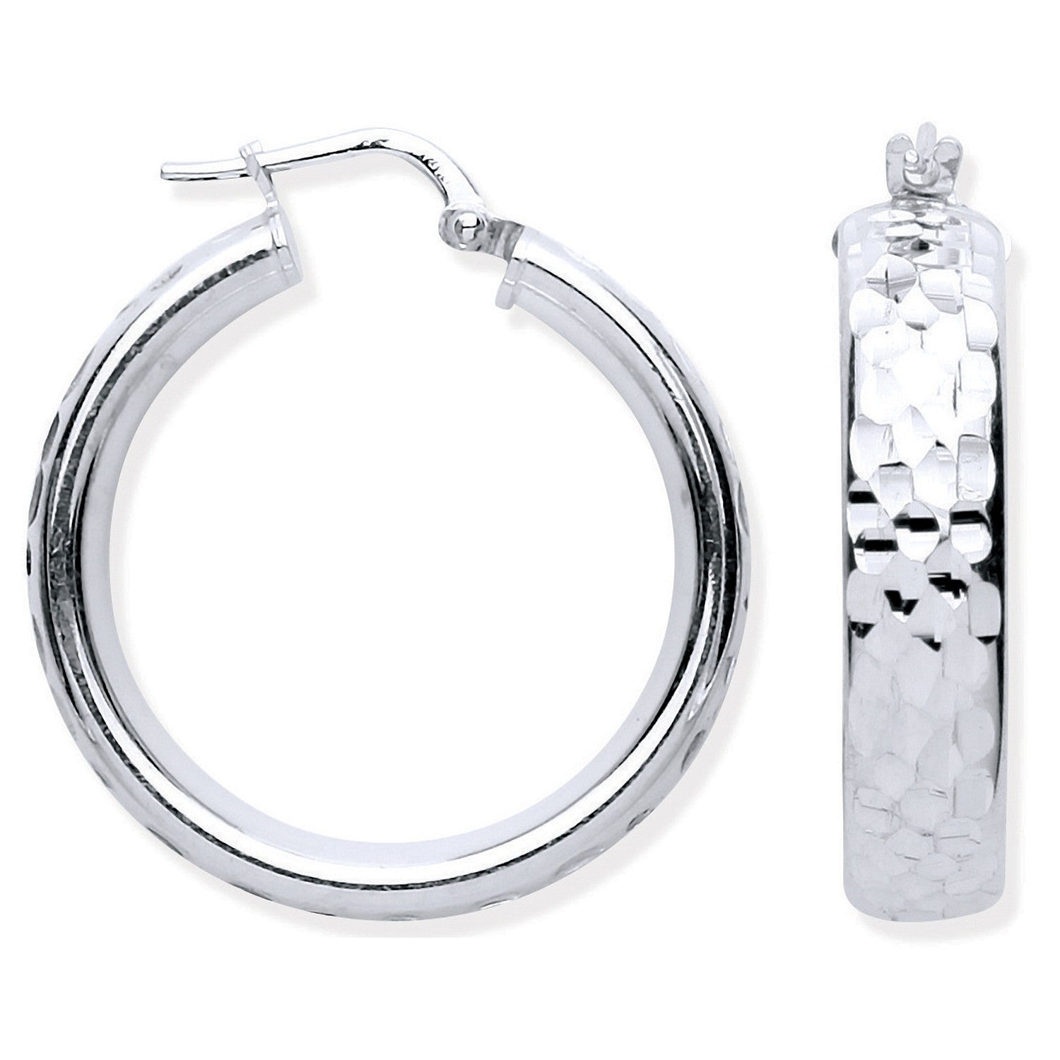 925 Sterling Silver Diamond Cut Wedd Hoop Earrings - FJewellery