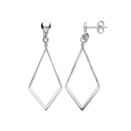 925 Sterling Silver Diamond Shape Chain Drop Earrings - FJewellery