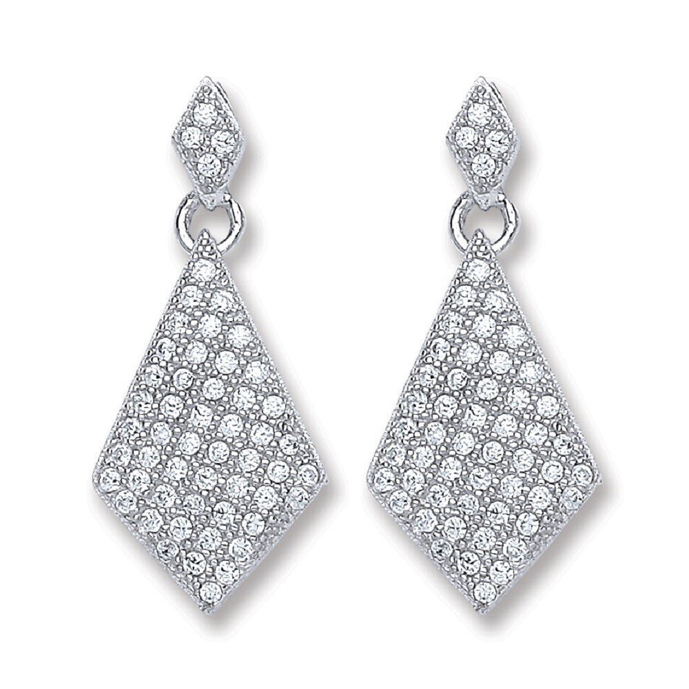 925 Sterling Silver Diamond Shape Drop Earrings - FJewellery