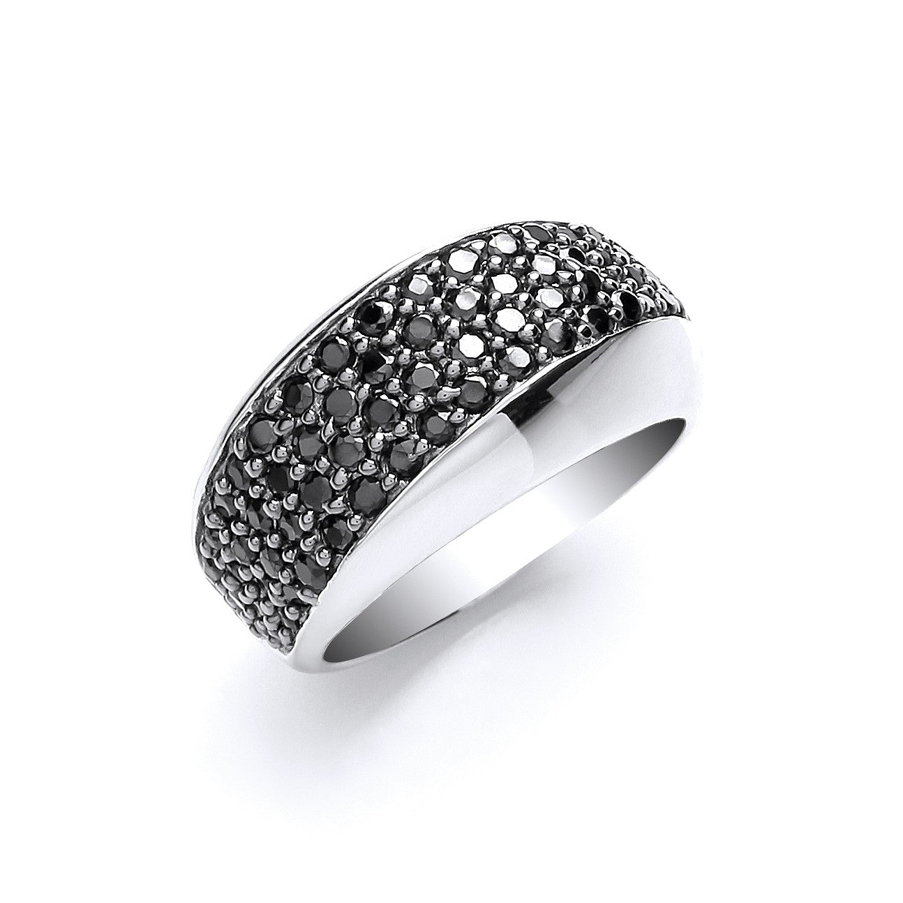 925 Sterling Silver Dome Black Cz Ring - FJewellery