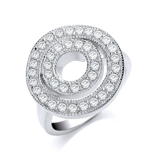 925 Sterling Silver Double Circle White CZ Dress Ring - FJewellery