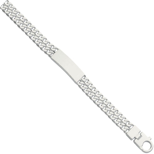 925 Sterling Silver Double Curb Link Id Gents 11.2mm Bracelet - FJewellery