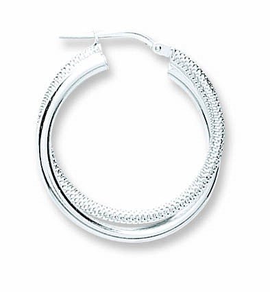 925 Sterling Silver Double Hoop Earrings 28.0 X 25.0mm - FJewellery