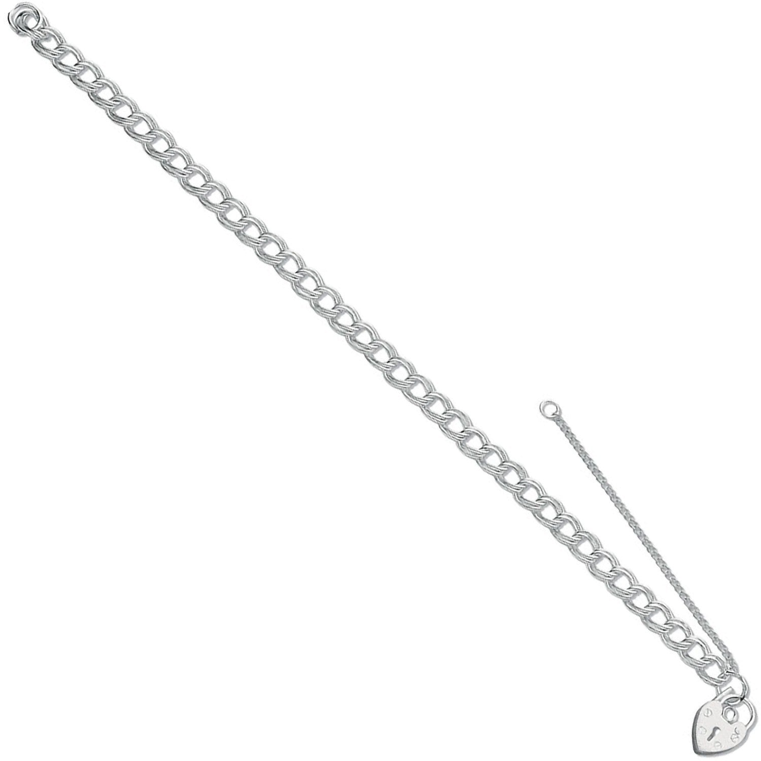 925 Sterling Silver Double Link Curb & Padlock Charm Bracelet 302136 - FJewellery