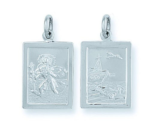 925 Sterling Silver Double Sided Rectangular St Christopher Pendant - FJewellery