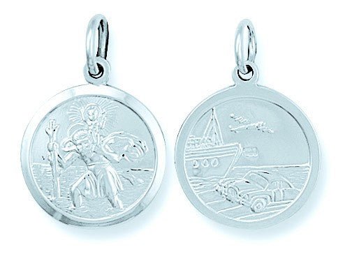 925 Sterling Silver Double Sided Round St Christopher - FJewellery