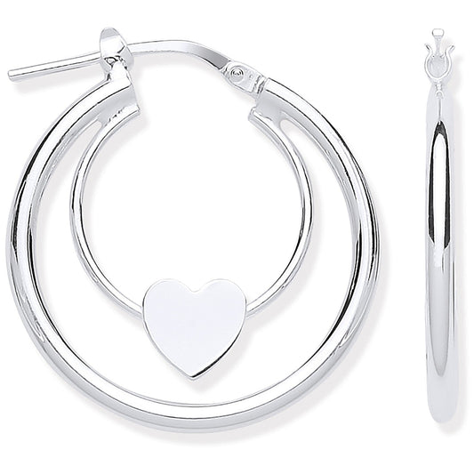 925 Sterling Silver Double Tube Heart Hoop Earrings - FJewellery