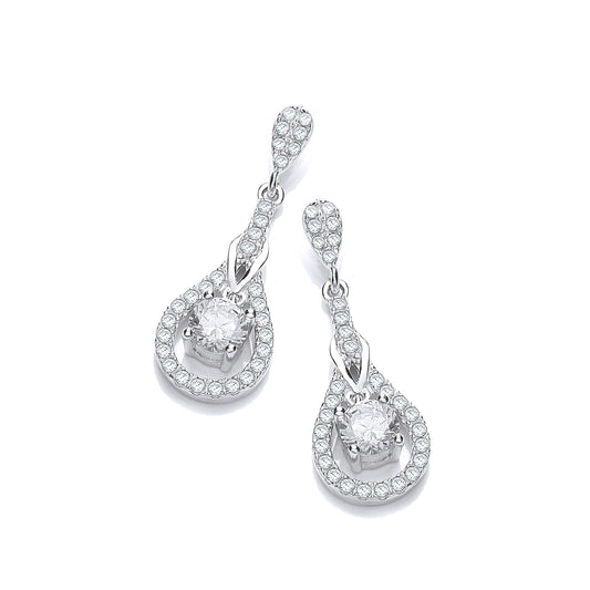 925 Sterling Silver Drop and Square Earrings Set With CZs - FJewellery