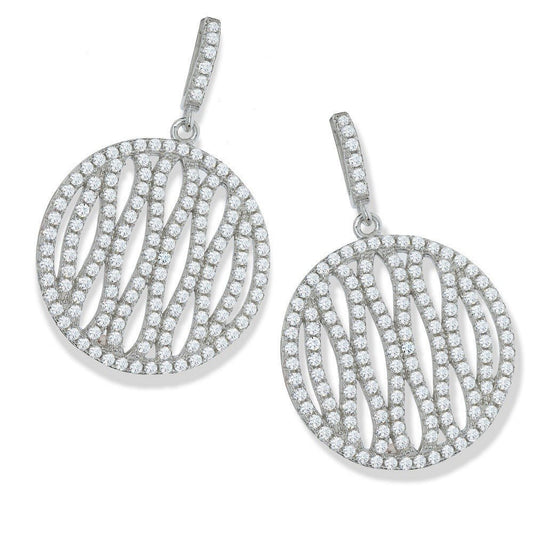 925 Sterling Silver Drop Circle filled Earrings Set With CZs - FJewellery